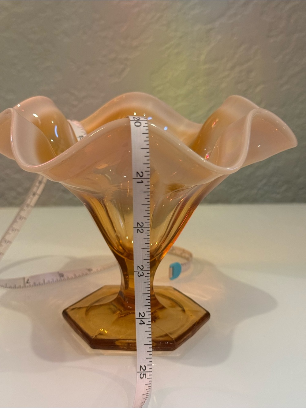 Vintage Fenton Cameo Amber
Opalescent flared ruffled footed Vase - Picture 10 of 10
